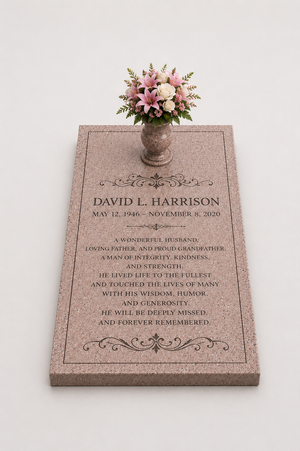Granite Grave Ledger with Vase