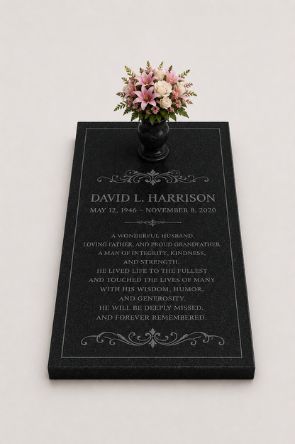 Granite Grave Ledger with Vase