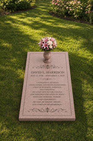 Granite Grave Ledger with Vase