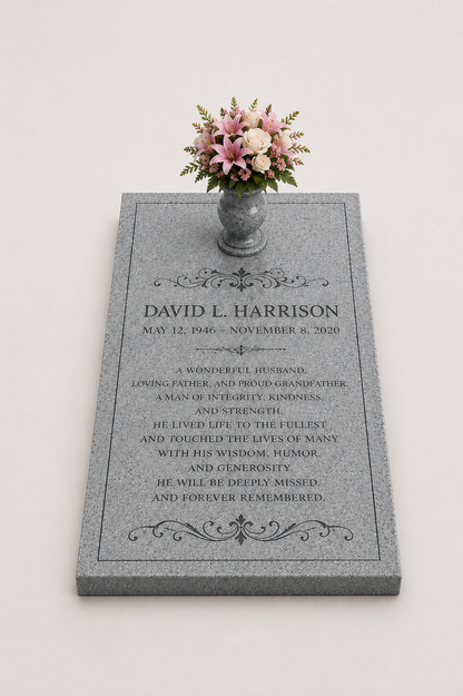 Granite Grave Ledger with Vase