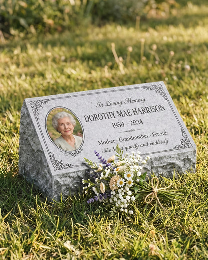 Women's Floral Portrait Granite Pillow Headstone