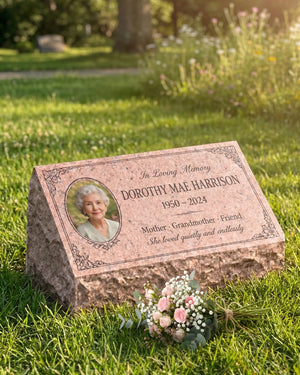 Women's Floral Portrait Granite Pillow Headstone