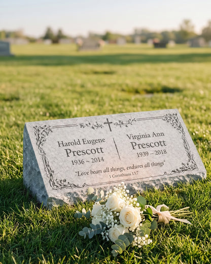 Christian Cross Companion Granite Pillow Headstone
