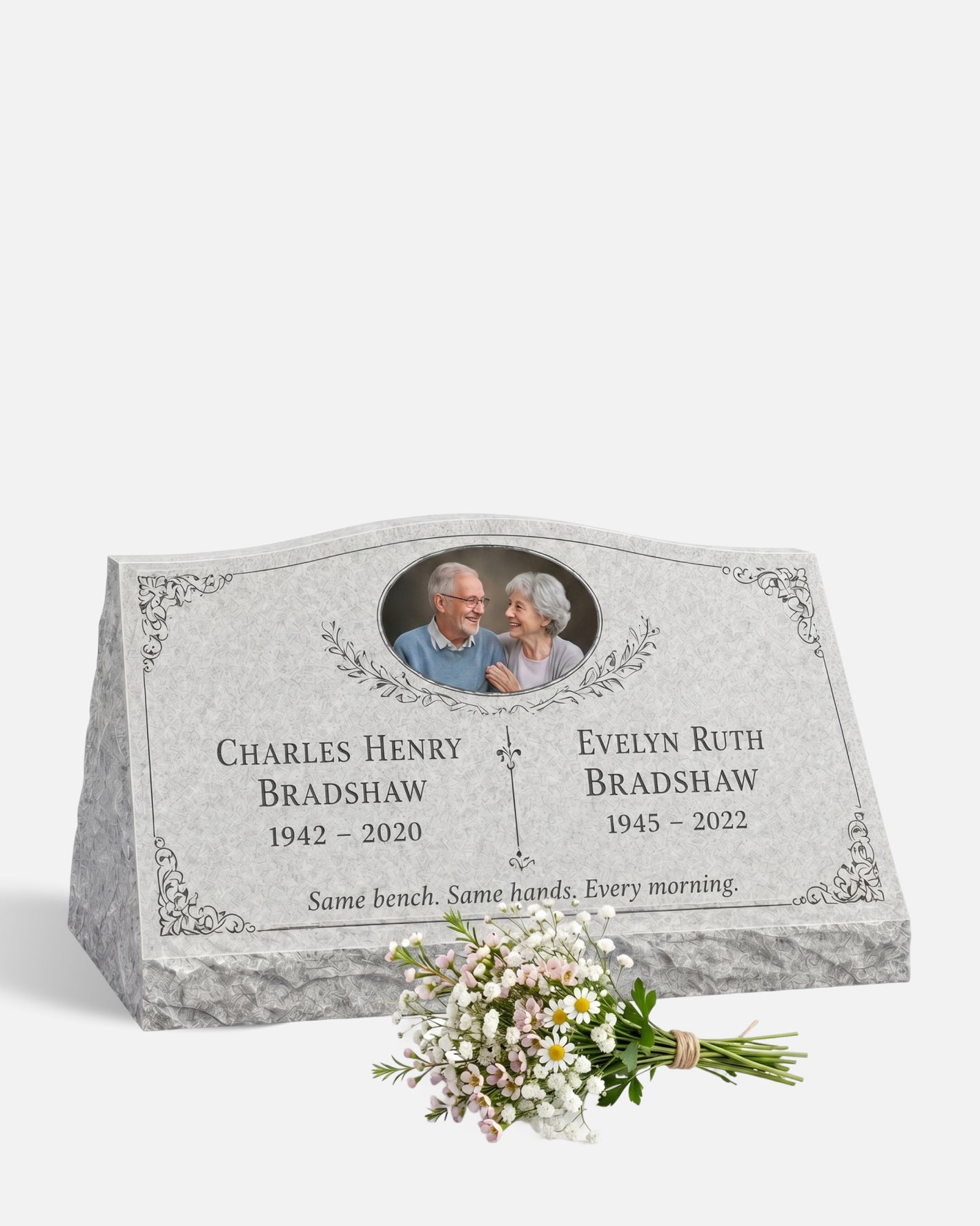 Floral Companion Granite Slant Marker