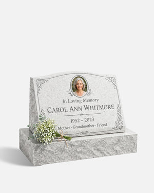 Women's Rose Floral Portrait Granite Slant Marker with Base