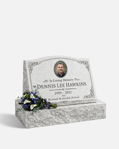 Men's Laurel Portrait Granite Slant Marker with Base