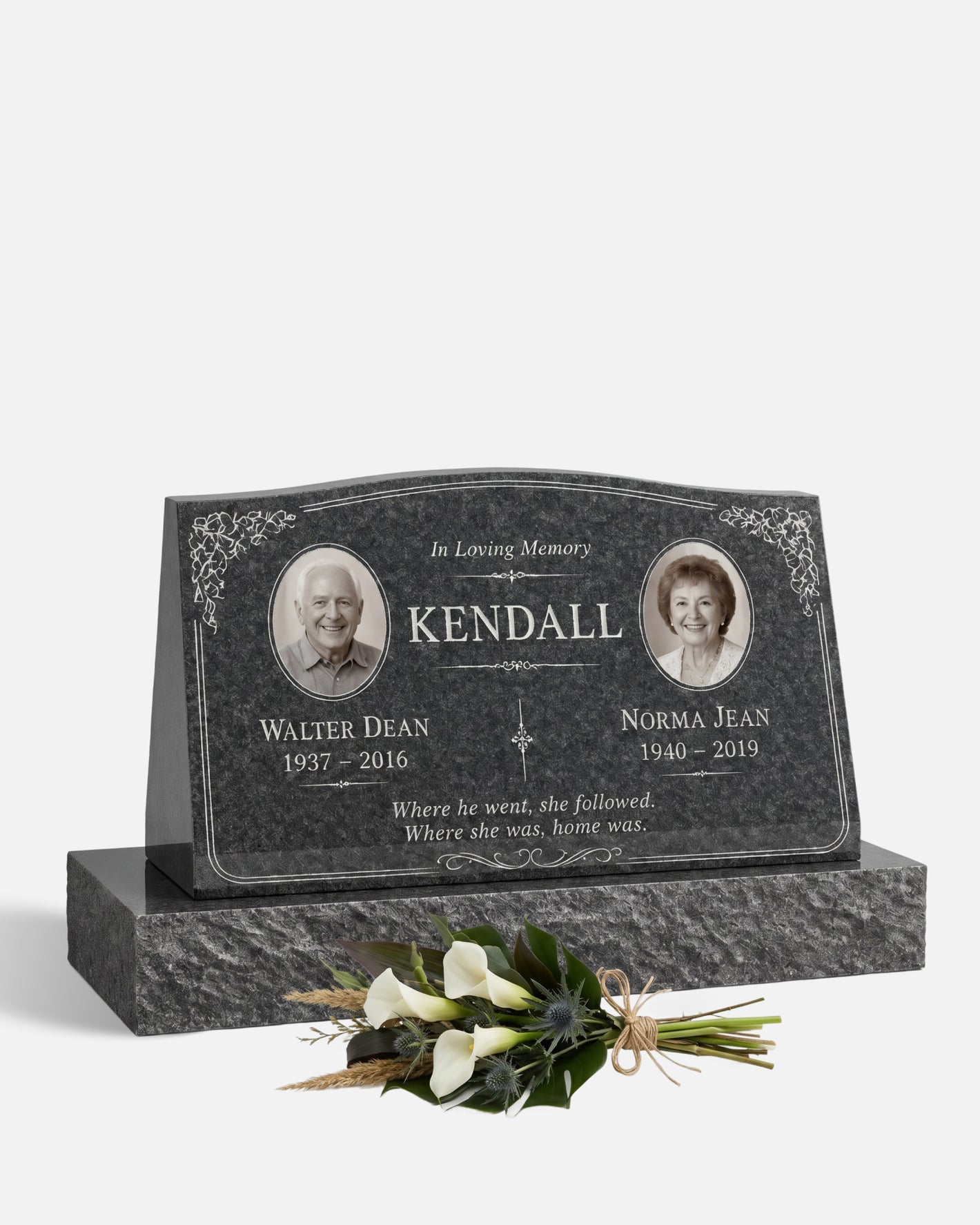 Floral Companion Granite Slant Marker with Base