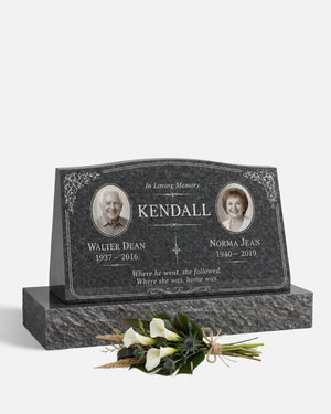 Floral Companion Granite Slant Marker with Base