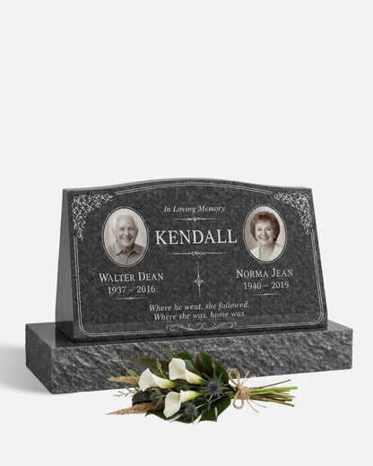 Floral Companion Granite Slant Marker with Base