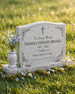 Single Christian Floral Granite Headstone with Vase