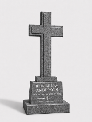 Granite Cross Upright Headstone with Base