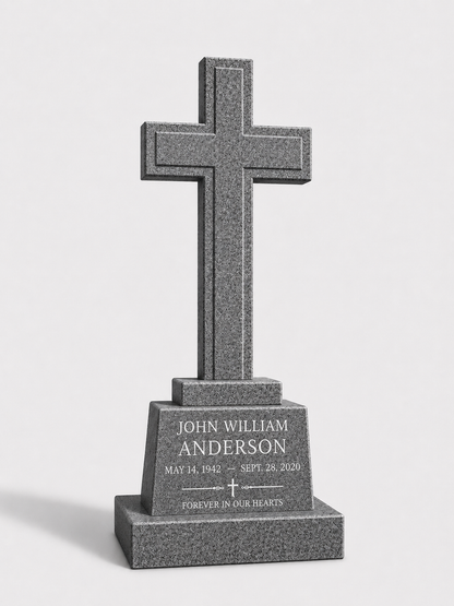 Granite Cross Upright Headstone with Base