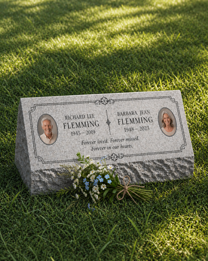 Floral Companion Granite Pillow Headstone