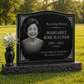 Wave Top Single Portrait Granite Headstone with Vase