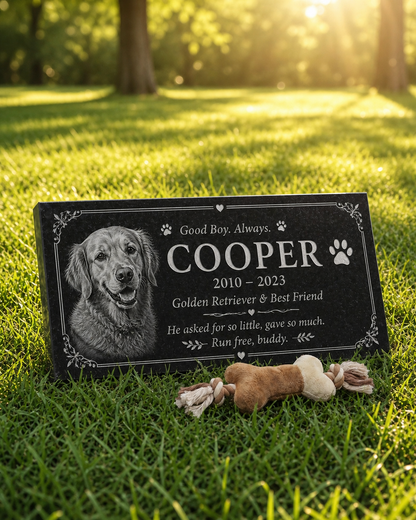 Pet Paw Print Granite Flat Grave Marker
