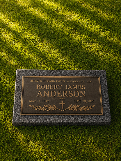Bronze Plaque Grave Marker on Granite Base