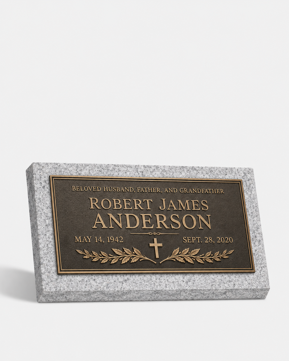 Bronze Plaque Grave Marker on Granite Base