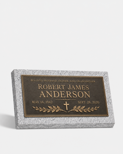 Bronze Plaque Grave Marker on Granite Base