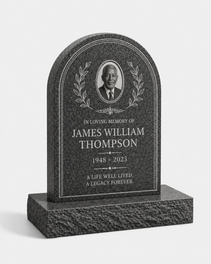 Laurel Arch Portrait Granite Upright Headstone