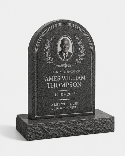 Laurel Arch Portrait Granite Upright Headstone
