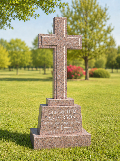 Granite Cross Upright Headstone with Base