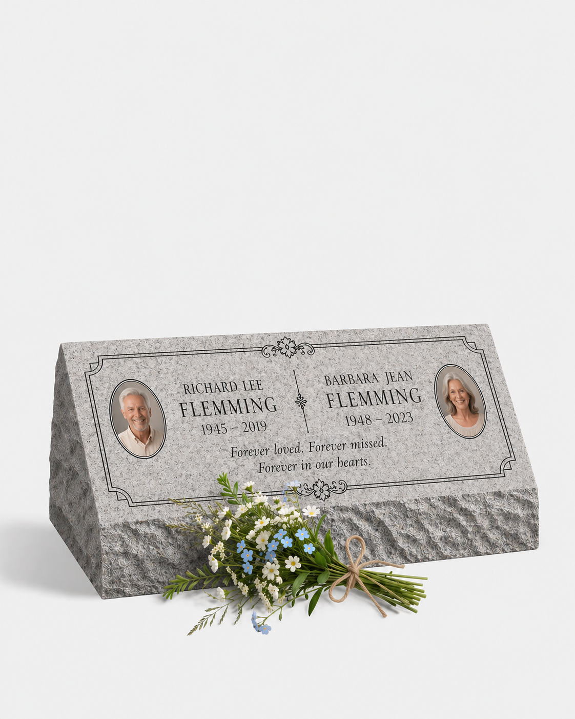Floral Companion Granite Pillow Headstone