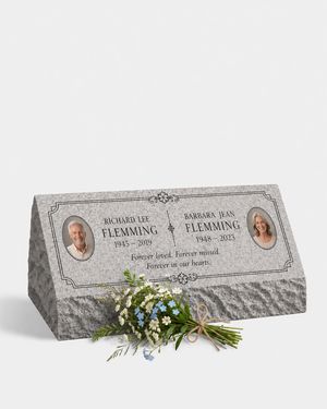 Floral Companion Granite Pillow Headstone