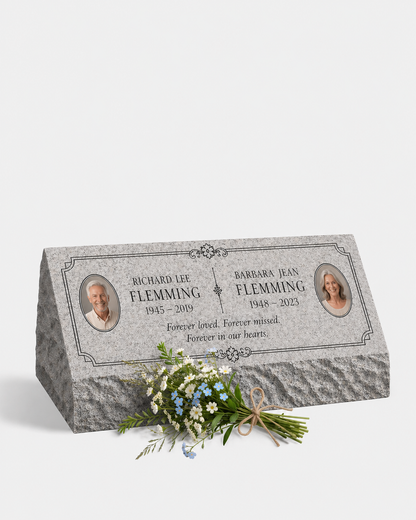 Floral Companion Granite Pillow Headstone