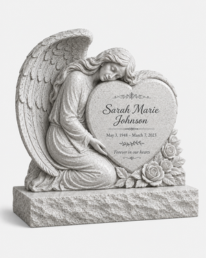 Guardian Angel Heart Granite Upright Headstone