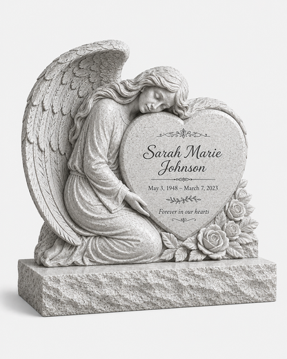 Guardian Angel Heart Granite Upright Headstone