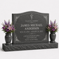 Classic Granite Upright Headstone with Double Vases
